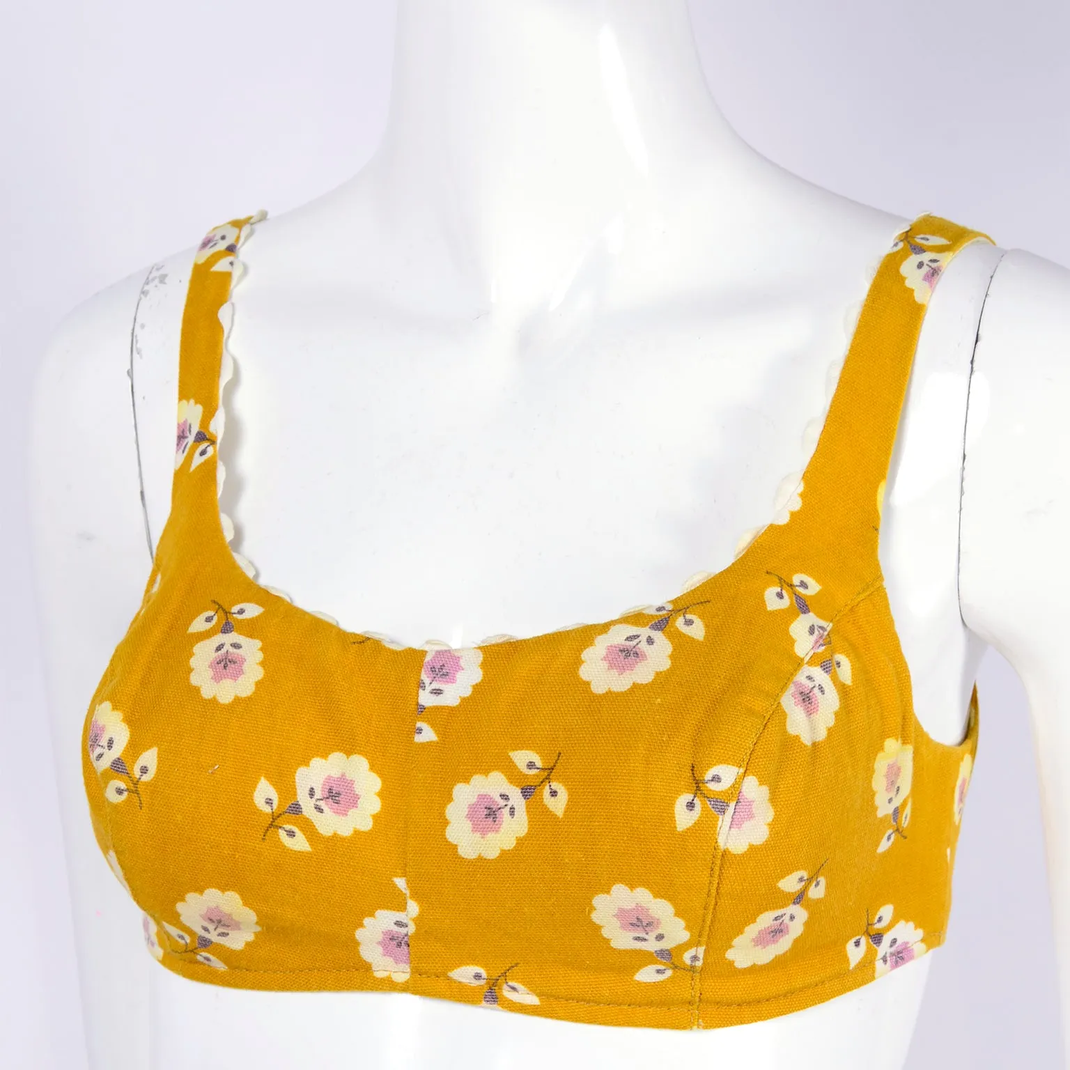﻿1960s Mustard Yellow Floral Two Piece Swimsuit or Playsuit