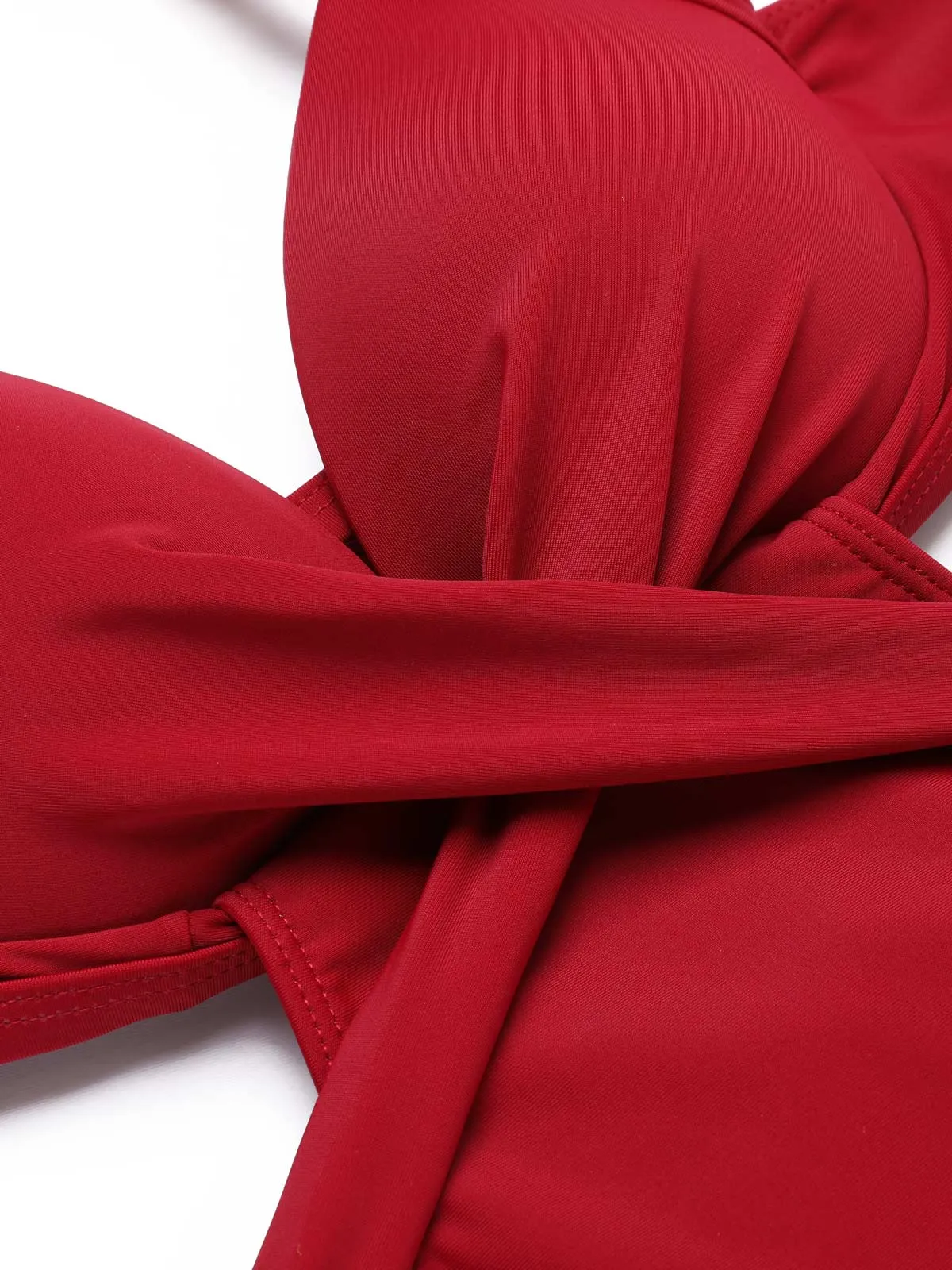 2PCS 1960s Red Butterfly Halter One-piece Swimsuit