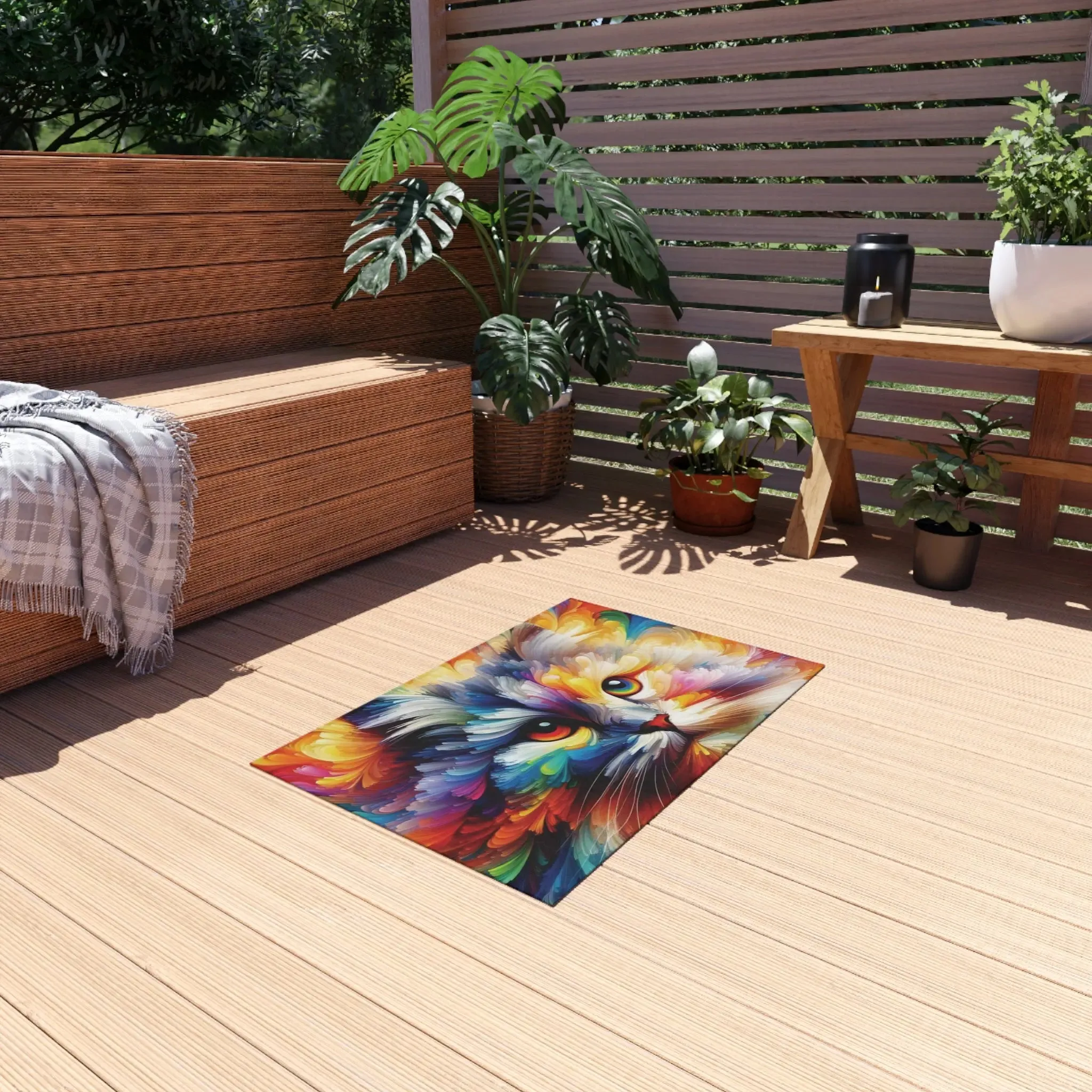Abstract Rainbow Cat- Indoor/Outdoor Rug