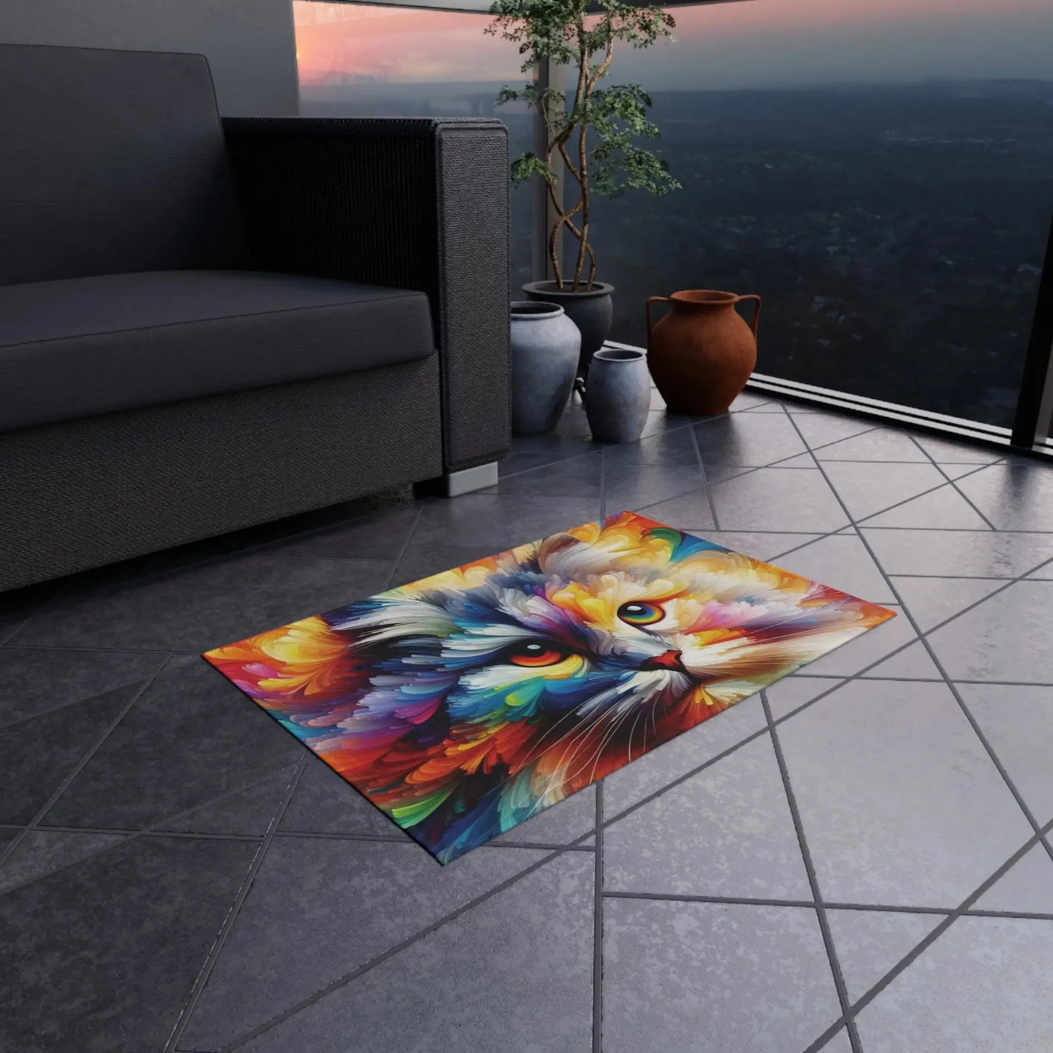 Abstract Rainbow Cat- Indoor/Outdoor Rug
