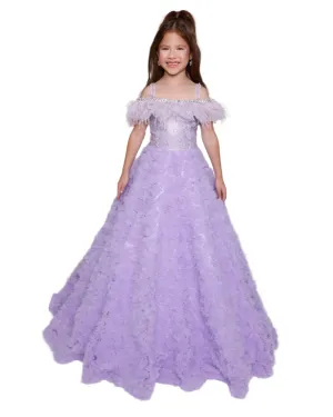 Ava Presley 39894 Size 4,6 Lilac Girls Pageant Dress Shimmer Feather Ballgown Crystal off the Shoulder Formal