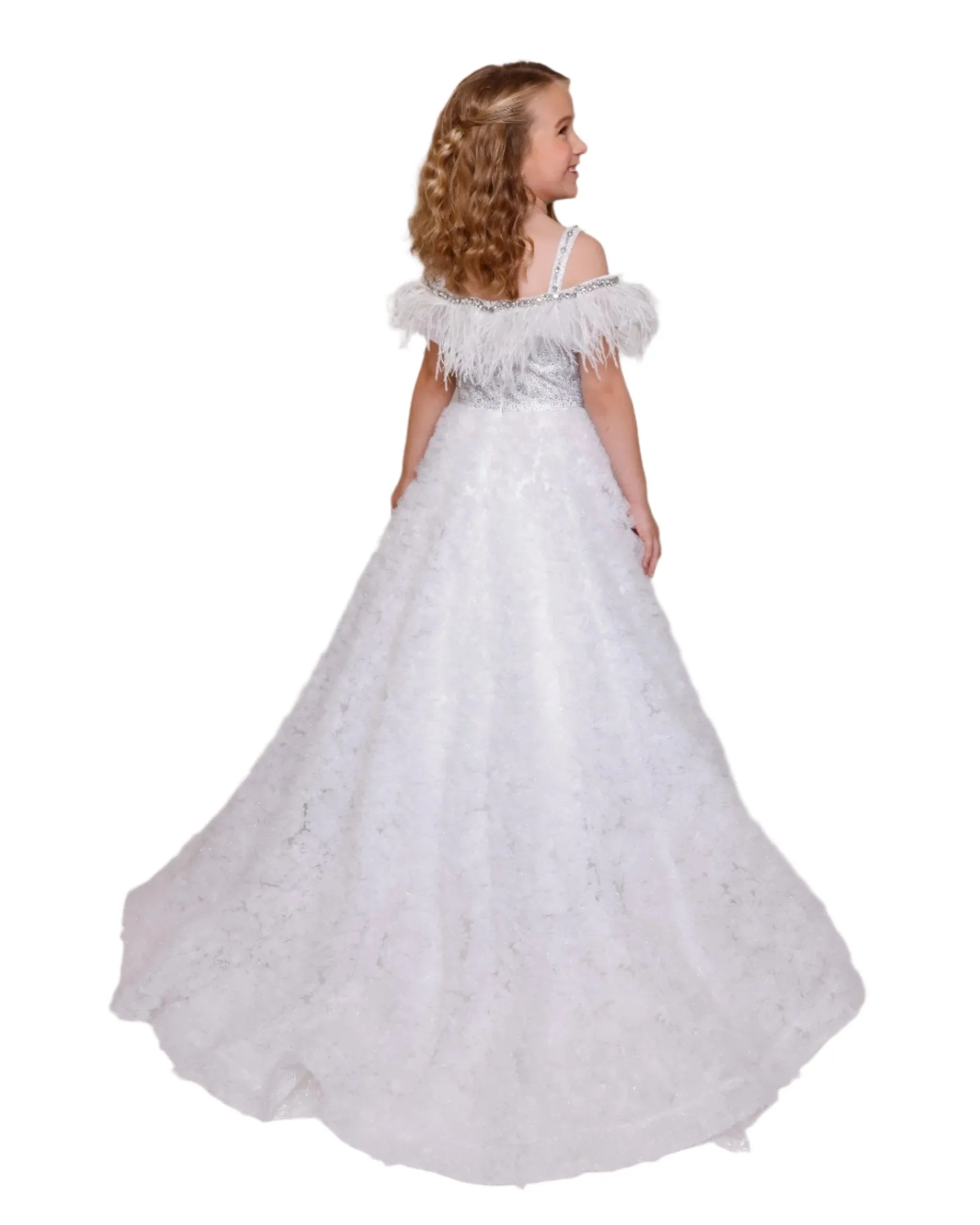 Ava Presley 39894 Size 4,6 Lilac Girls Pageant Dress Shimmer Feather Ballgown Crystal off the Shoulder Formal