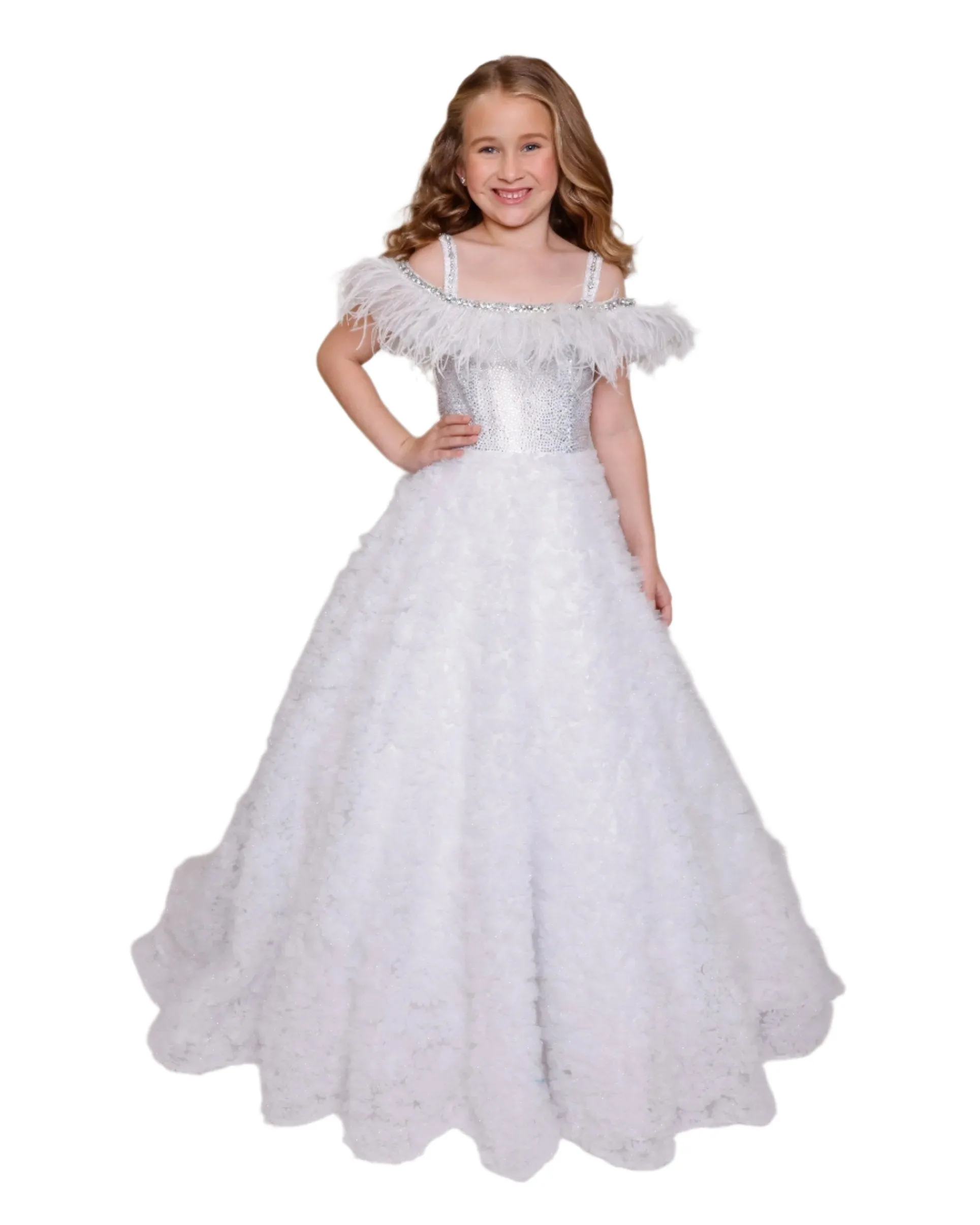 Ava Presley 39894 Size 4,6 Lilac Girls Pageant Dress Shimmer Feather Ballgown Crystal off the Shoulder Formal