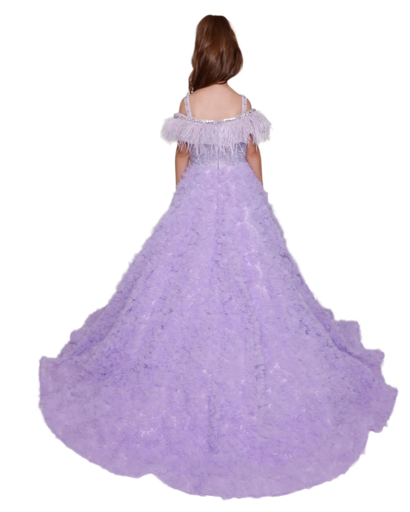 Ava Presley 39894 Size 4,6 Lilac Girls Pageant Dress Shimmer Feather Ballgown Crystal off the Shoulder Formal