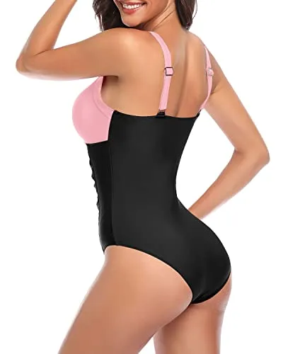 Backless Chic Vintage Inspired One Piece Swimsuits-Pink And Black