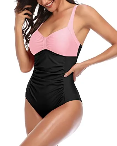 Backless Chic Vintage Inspired One Piece Swimsuits-Pink And Black