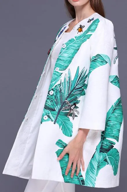 Banana Leaf Embellished Brocade Coat