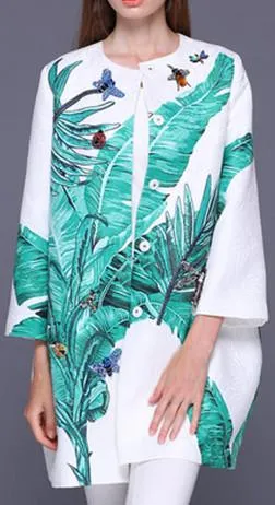 Banana Leaf Embellished Brocade Coat