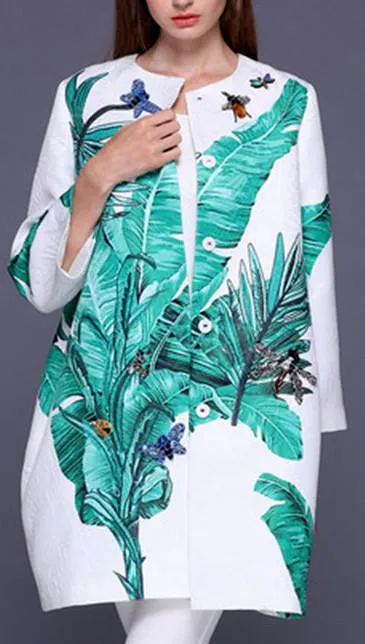 Banana Leaf Embellished Brocade Coat