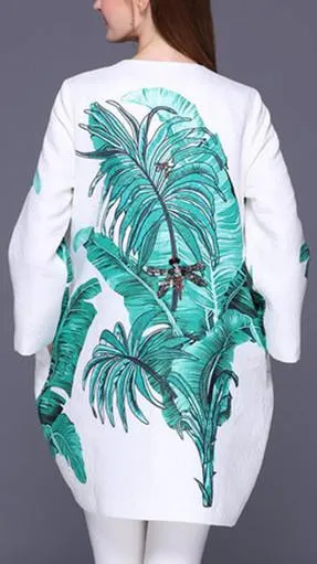 Banana Leaf Embellished Brocade Coat