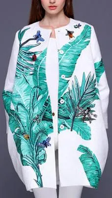 Banana Leaf Embellished Brocade Coat