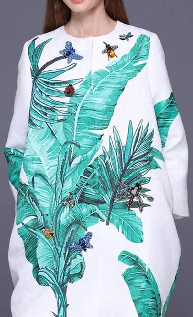 Banana Leaf Embellished Brocade Coat