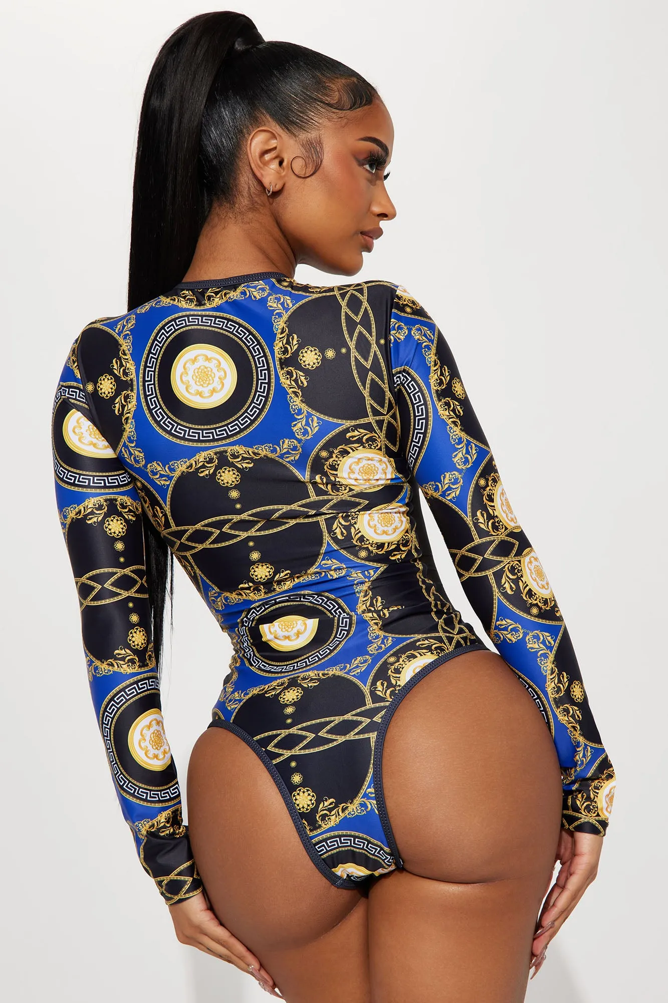 Baroque Stepper Long Sleeve 1 Piece Swimsuit - Blue/Black