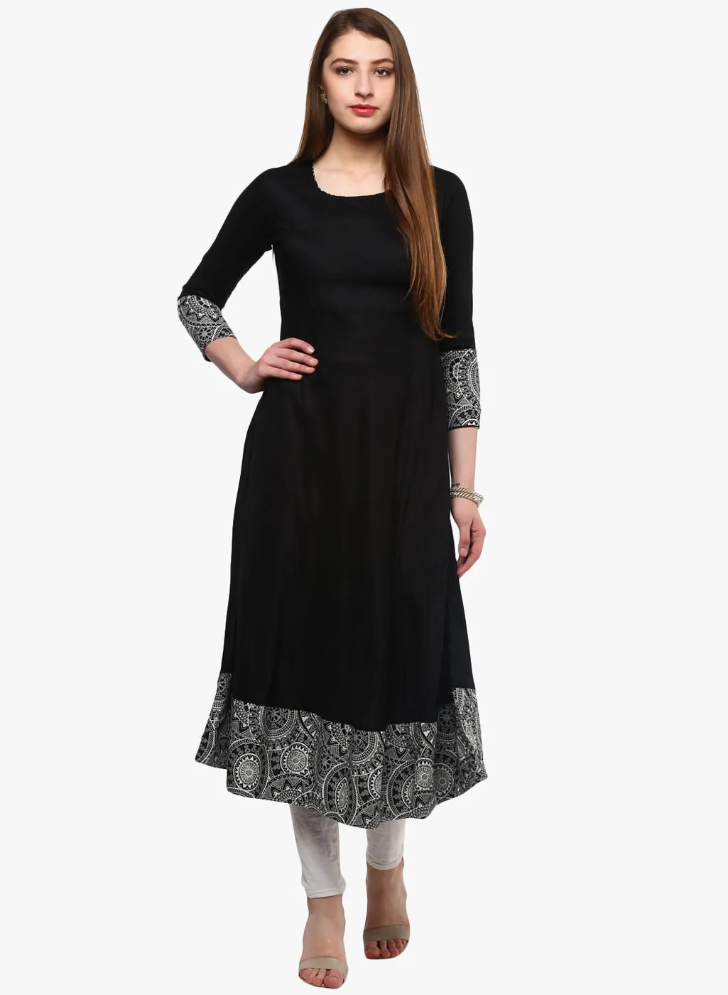 Black Rayon A-line Kurti Plus size