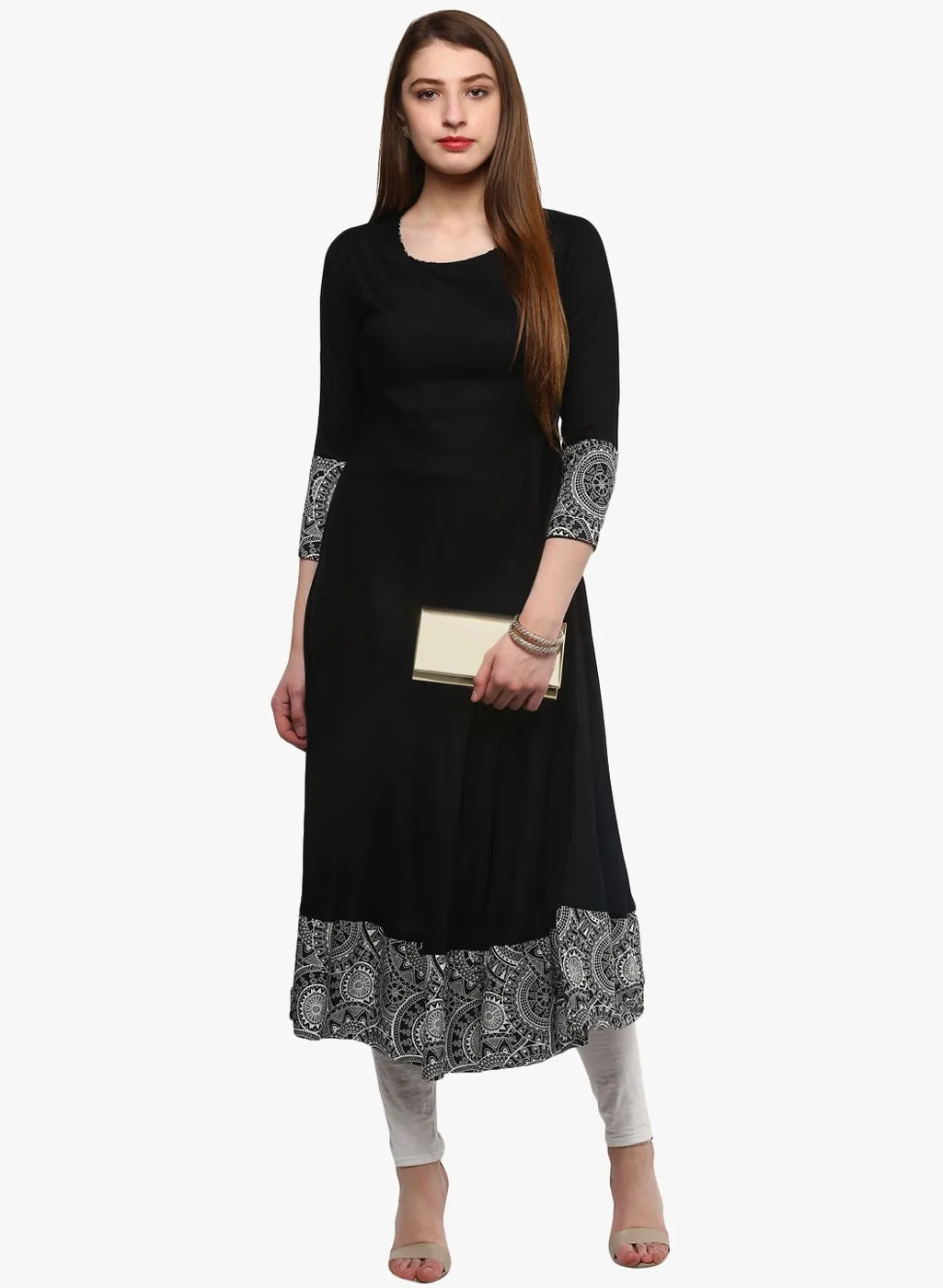 Black Rayon A-line Kurti Plus size