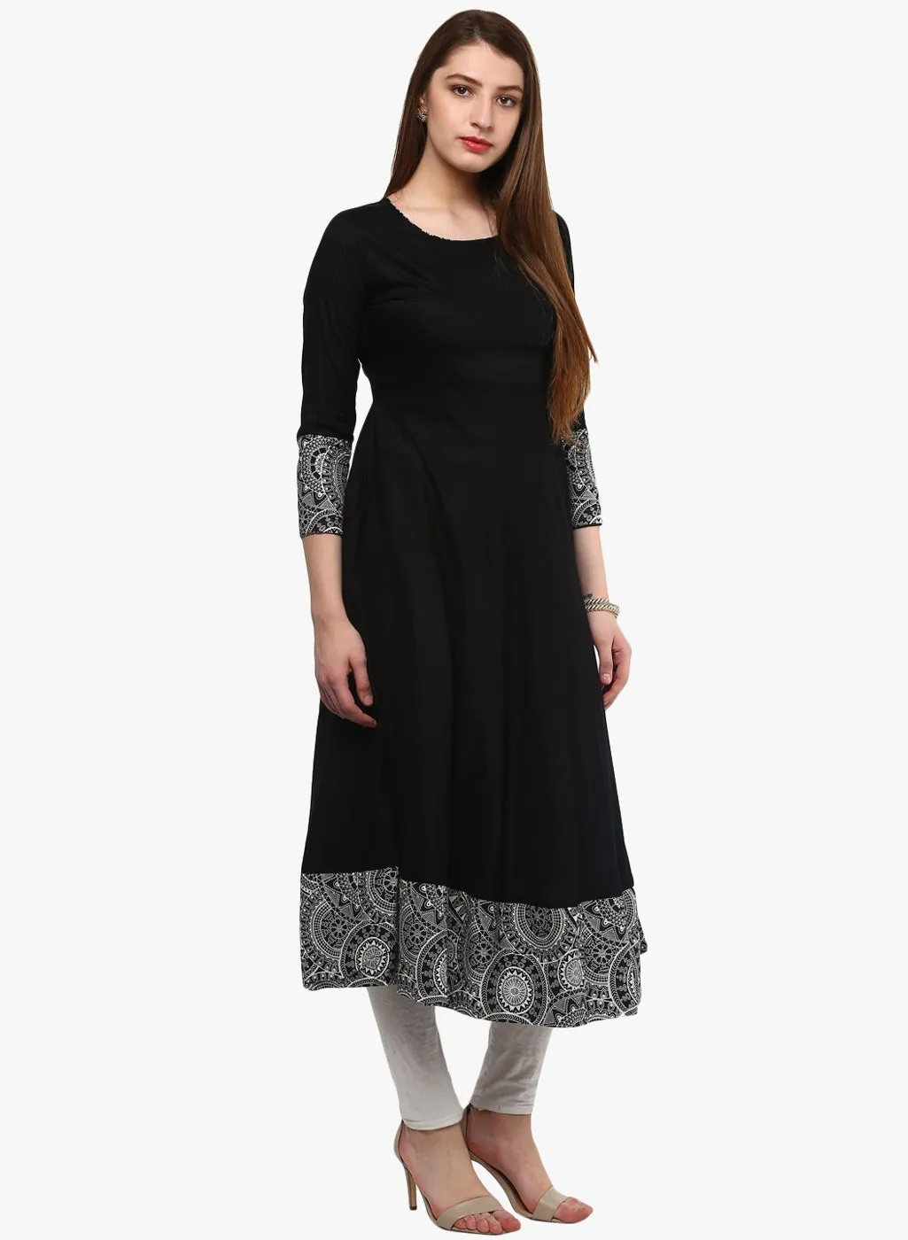 Black Rayon A-line Kurti Plus size