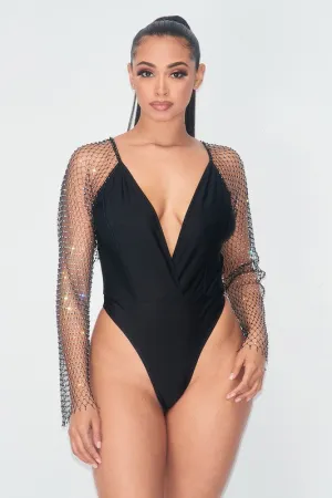 Black Rhinestone Bodysuit