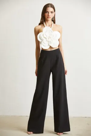 Blackwhite Massive Flower Pearl Trim Top & Pant Set