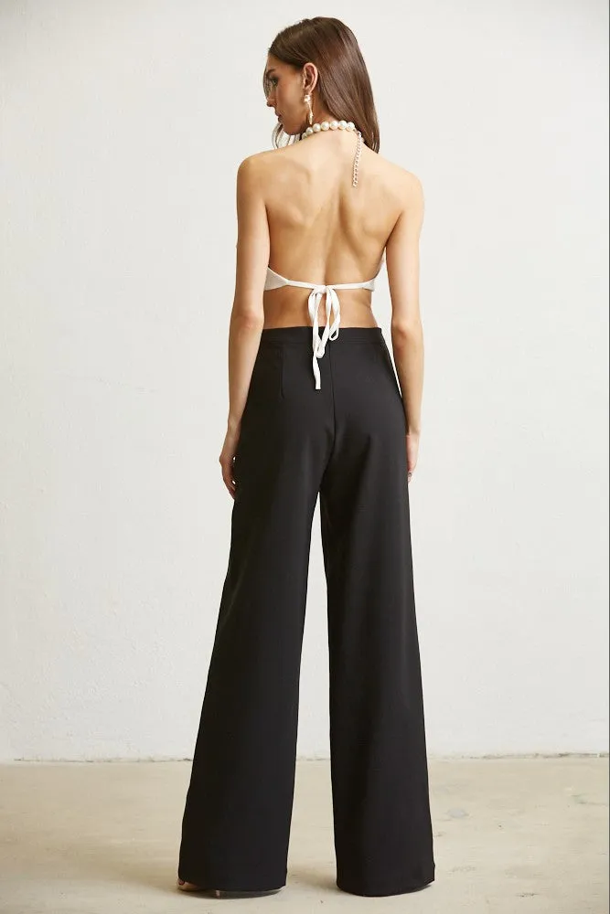 Blackwhite Massive Flower Pearl Trim Top & Pant Set