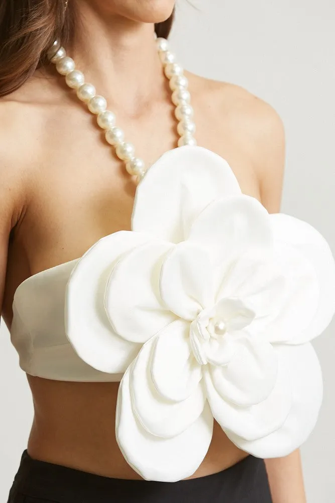 Blackwhite Massive Flower Pearl Trim Top & Pant Set