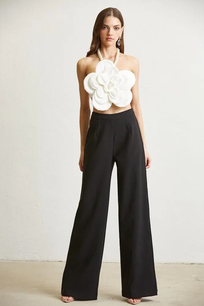 Blackwhite Massive Flower Pearl Trim Top & Pant Set