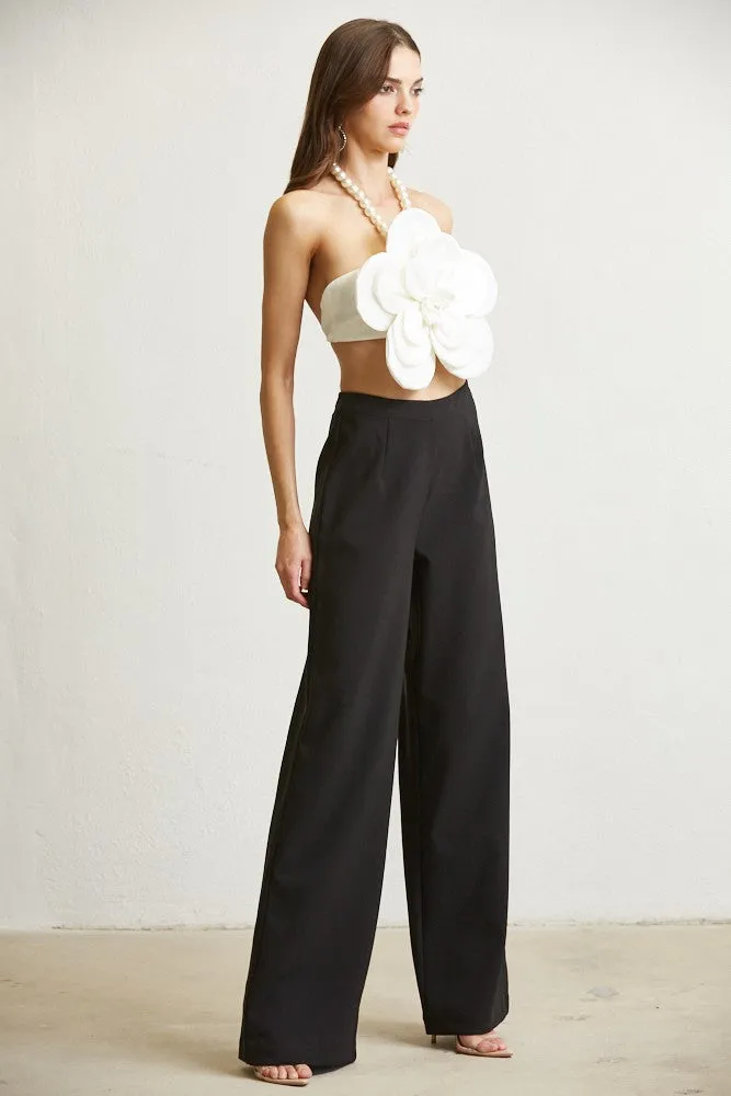 Blackwhite Massive Flower Pearl Trim Top & Pant Set