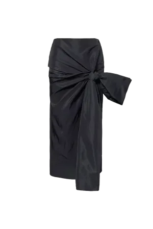 Bow-embellished slim-fit woven midi skirt