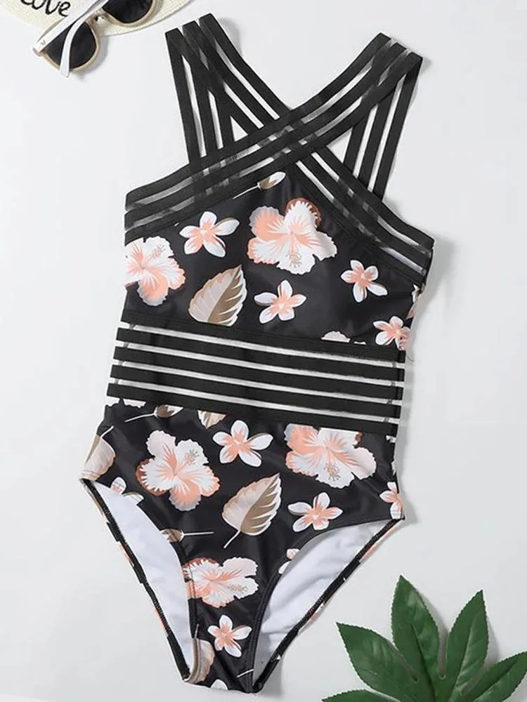 Criss-Cross Mesh High-Neck Monokini for Water Sports