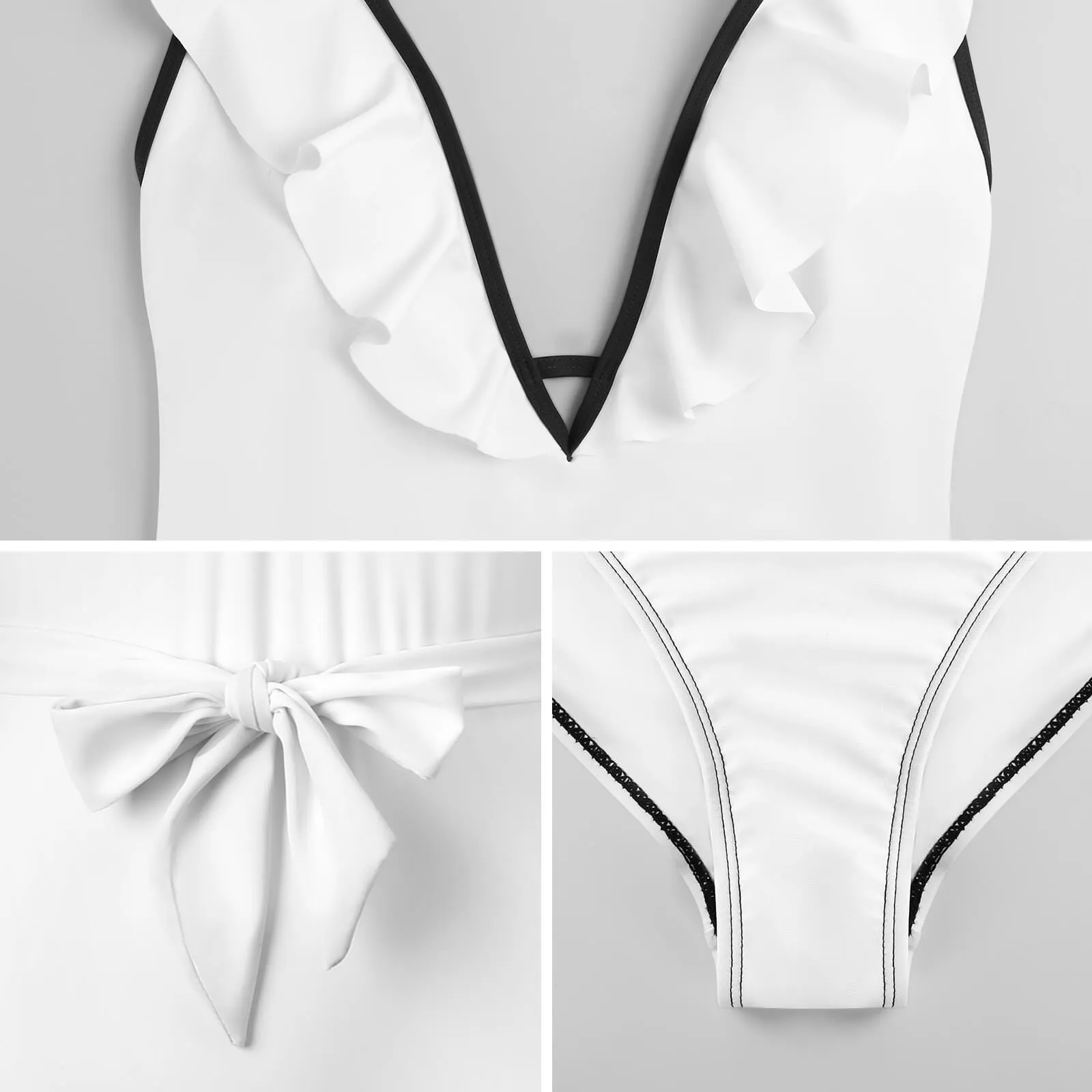 Custom Face American Flag Style V Neck Ruffle One Piece Swimsuit Sexy Belt Custom Picture Bathing Suit Tie Back