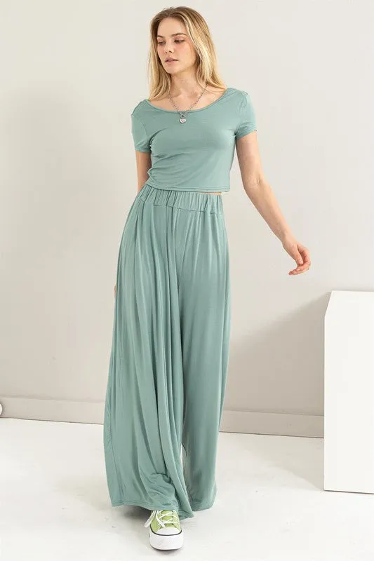 D.Blue Jersey Top And Wide Leg Pants Set