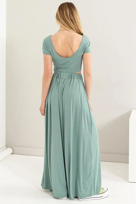 D.Blue Jersey Top And Wide Leg Pants Set