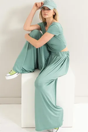 D.Blue Jersey Top And Wide Leg Pants Set