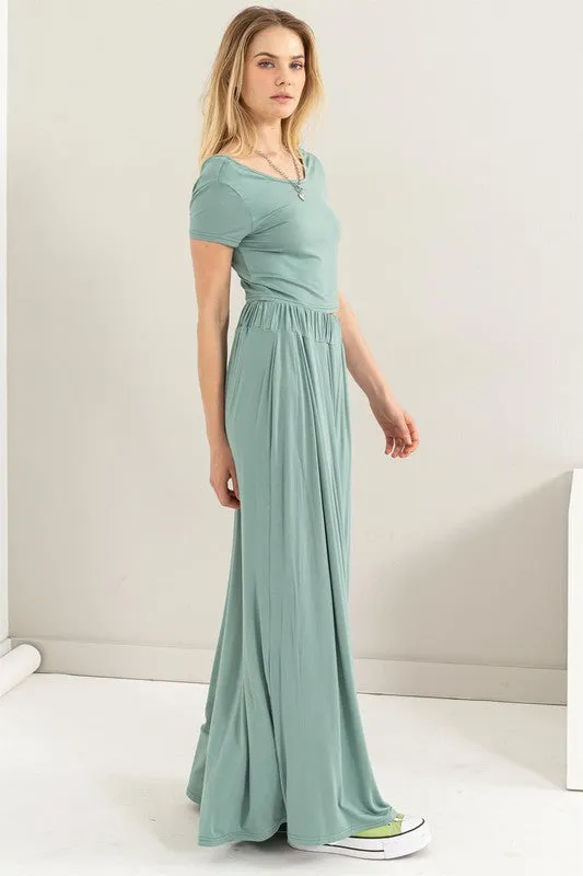 D.Blue Jersey Top And Wide Leg Pants Set
