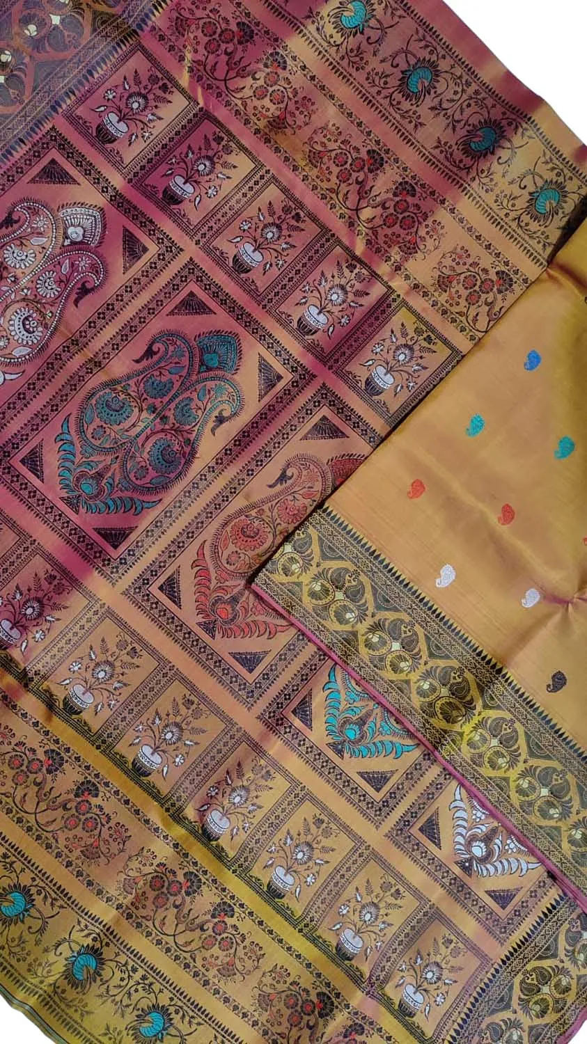 Exquisite Yellow Baluchari Handloom Silk Meenakari Saree: A Timeless Masterpiece