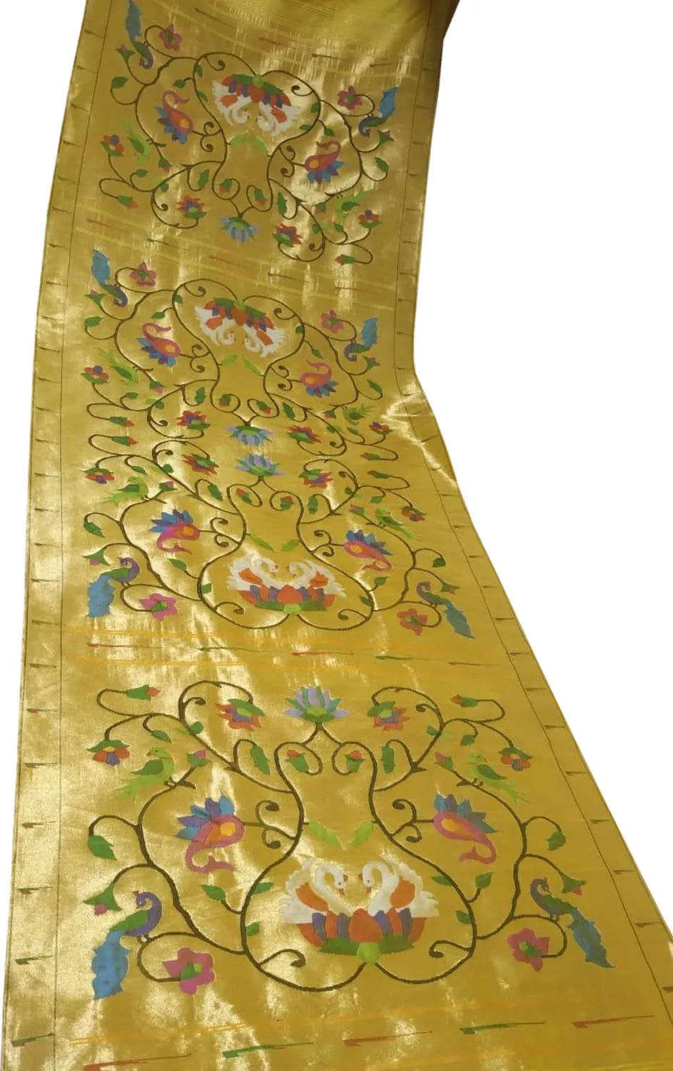 Exquisite Yellow Paithani Handloom Pure Silk Brocade Muniya Border Dupatta