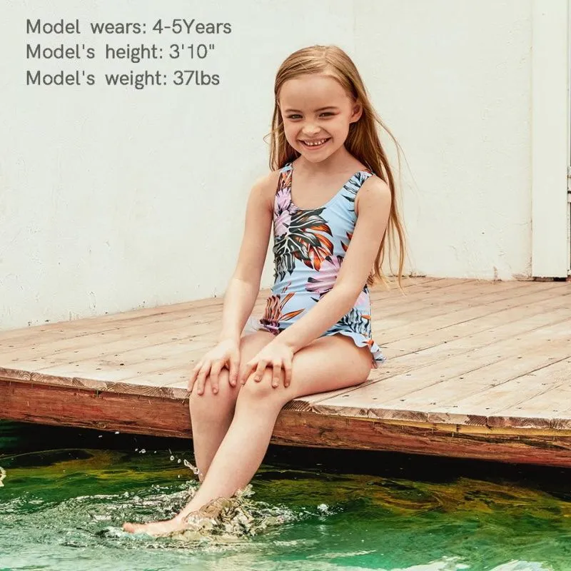 Family Matching Swimsuit Floral Leaf Swim Trunks One Piece Swimsuit