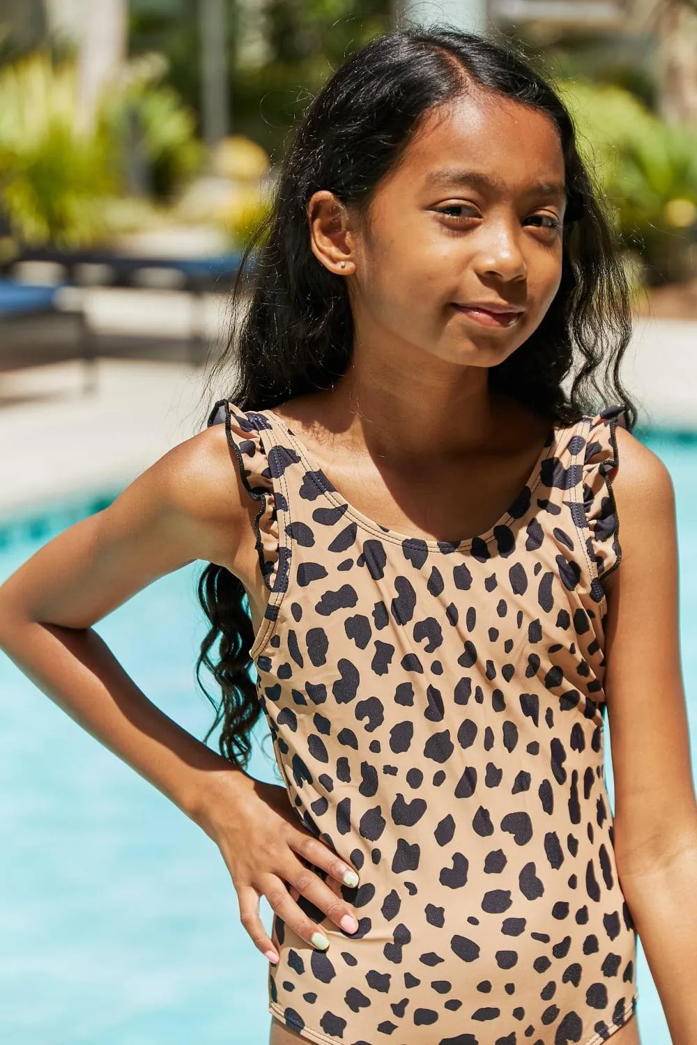 Girls Marina West Swim Float On Ruffled One-Piece in Leopard