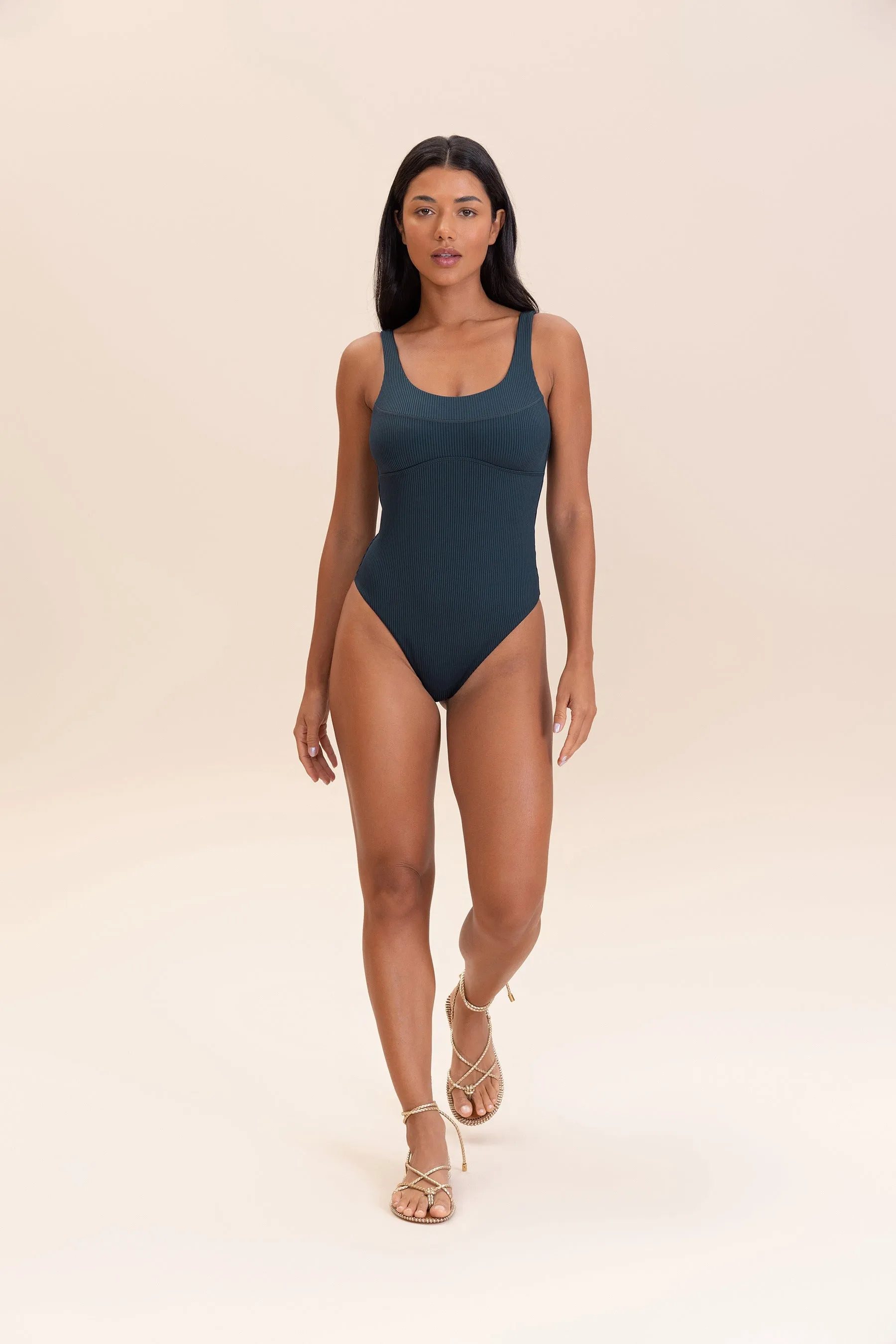 Gloss Rib Bandeau One-Piece Swimsuit