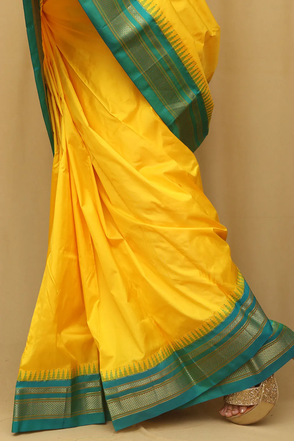 Golden Glow: Yellow Ilkal Pure Silk Saree