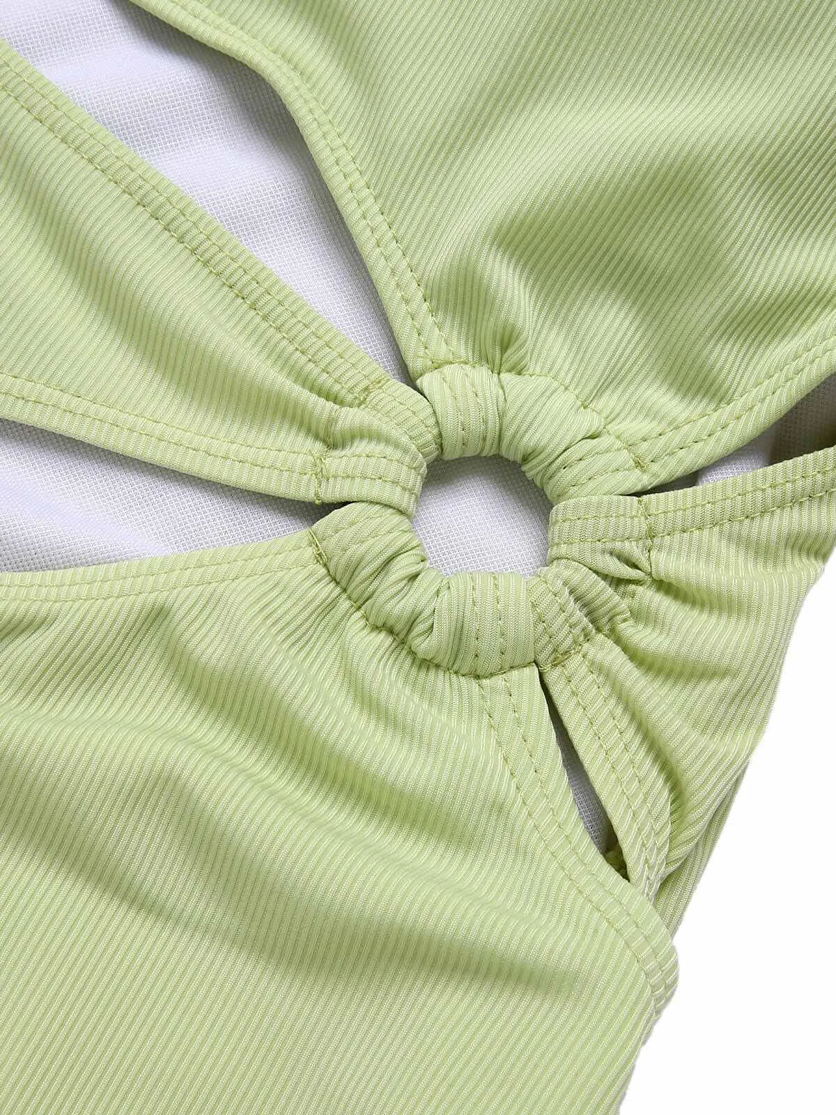 Green 1950s Solid Waist Cutout Ring Swimsuit