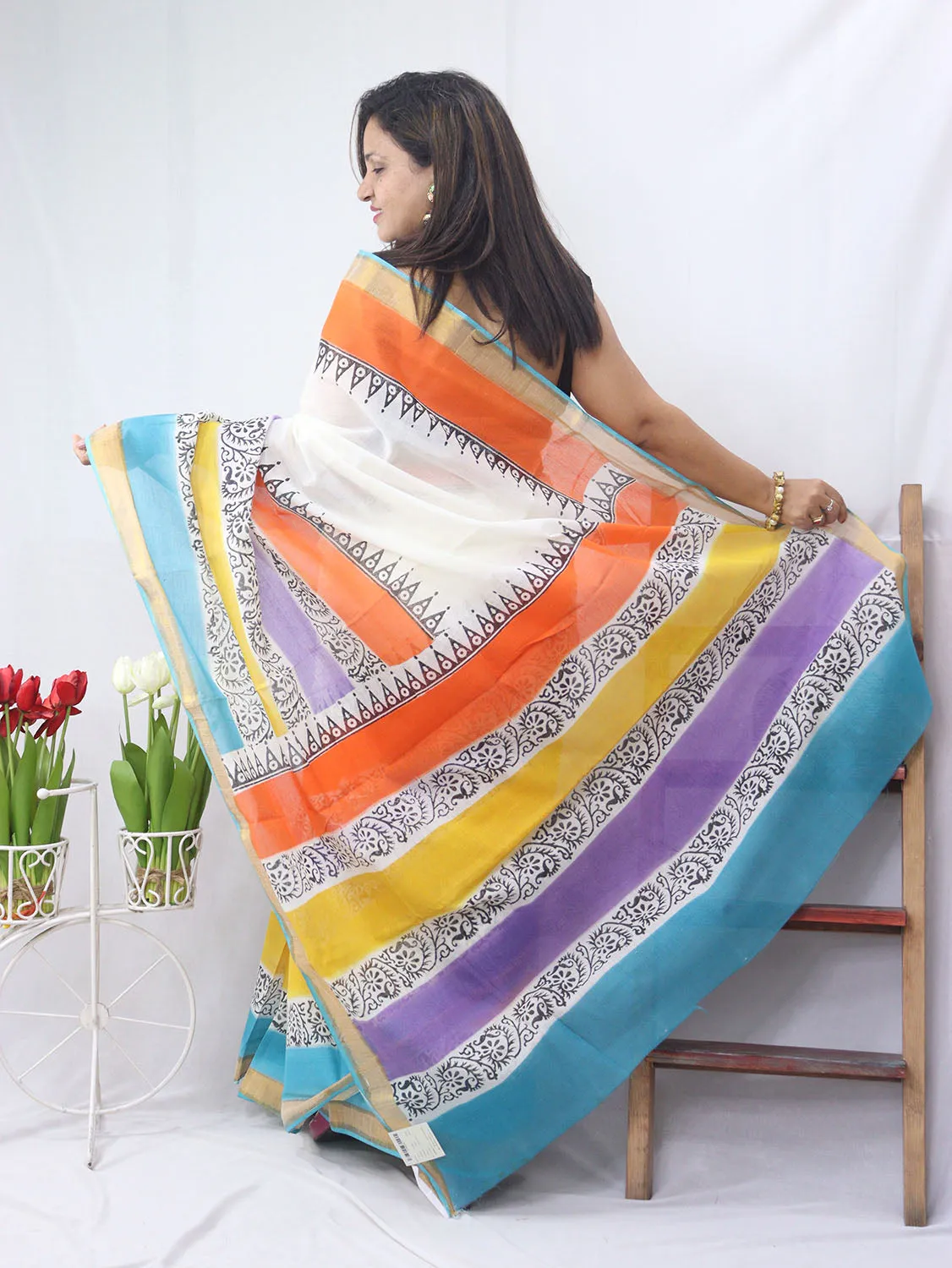 Hand Painted Kerala Cotton Saree - Elegant Off White Design
