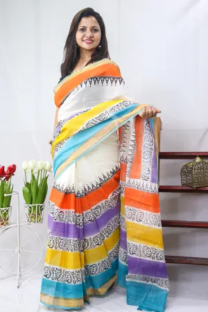 Hand Painted Kerala Cotton Saree - Elegant Off White Design