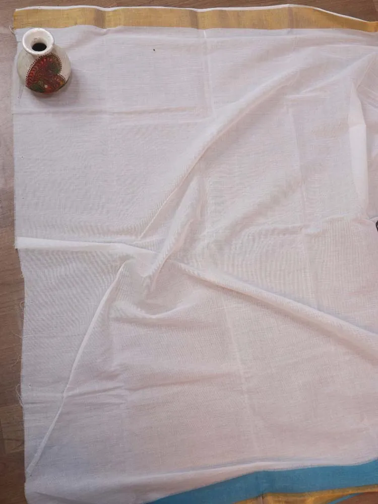Hand Painted Kerala Cotton Saree - Elegant Off White Design