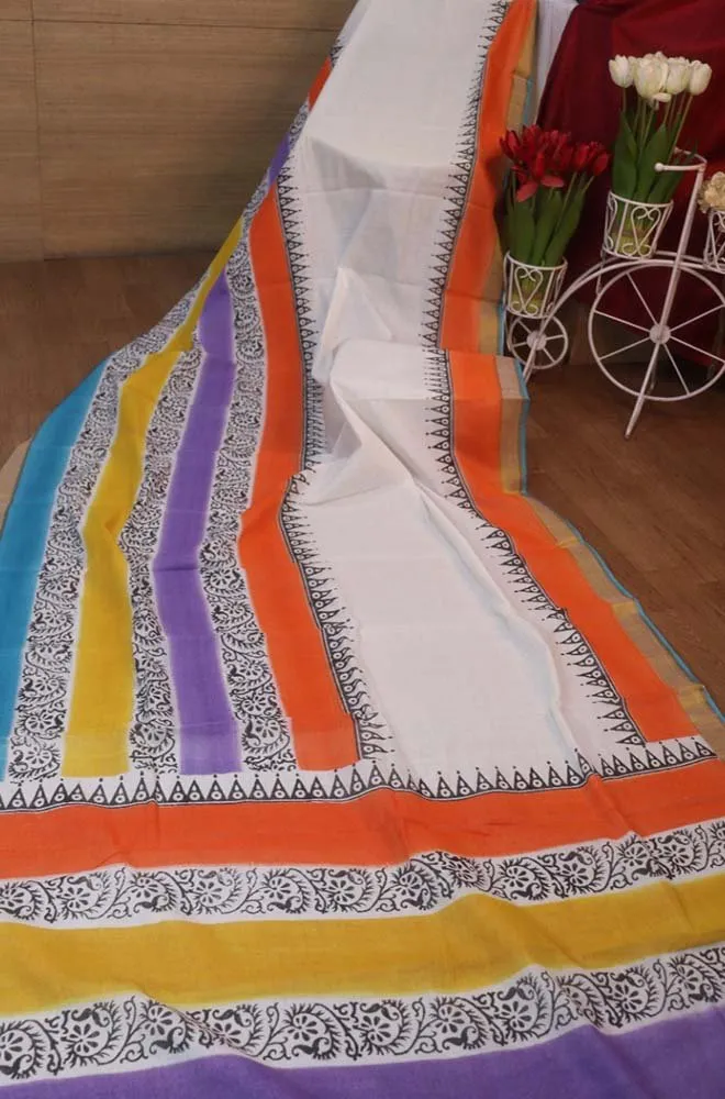 Hand Painted Kerala Cotton Saree - Elegant Off White Design