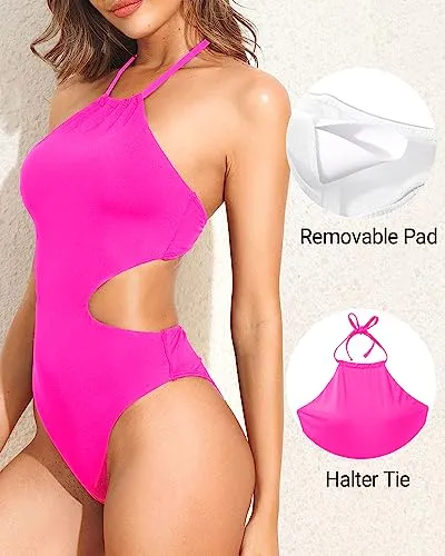 High Neck One Piece Cutout Swimsuit