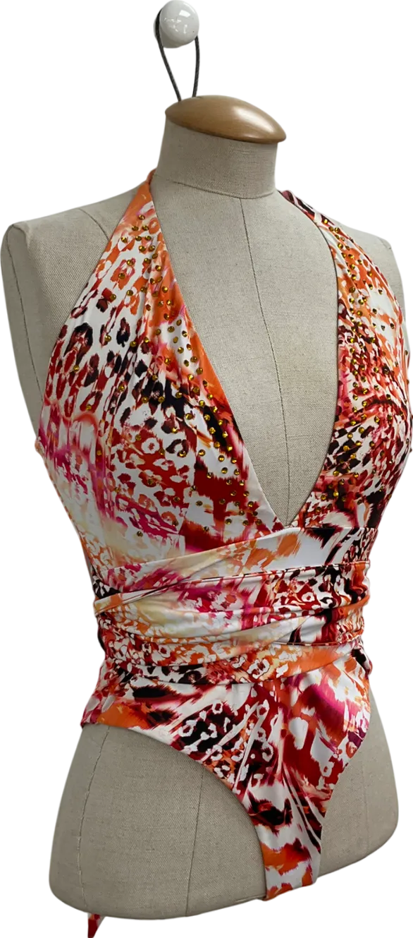 Karen Millen Orange Statement Prim Embellished Tie Swimsuit UK XS