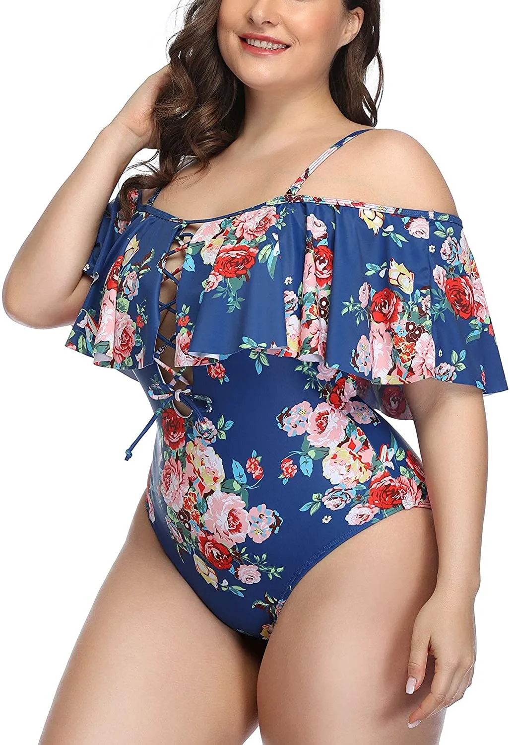 Leopard Women Plus Size One Piece Tummy Control Flounce Bathing Suits