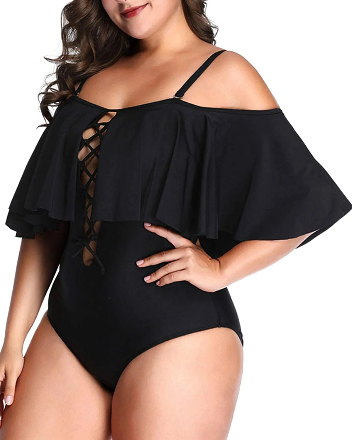 Leopard Women Plus Size One Piece Tummy Control Flounce Bathing Suits