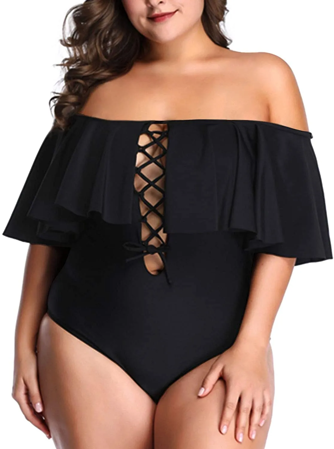 Leopard Women Plus Size One Piece Tummy Control Flounce Bathing Suits
