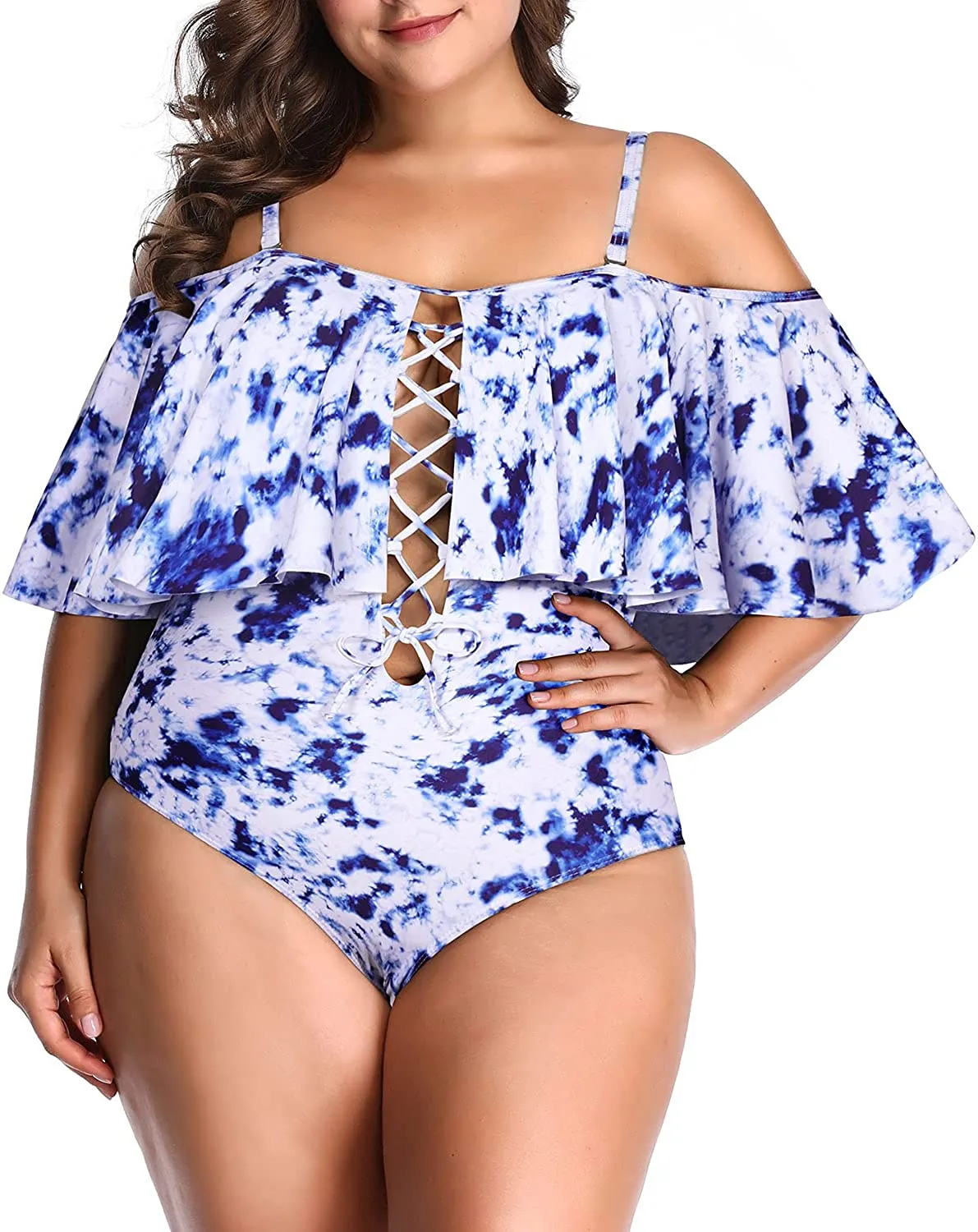 Leopard Women Plus Size One Piece Tummy Control Flounce Bathing Suits